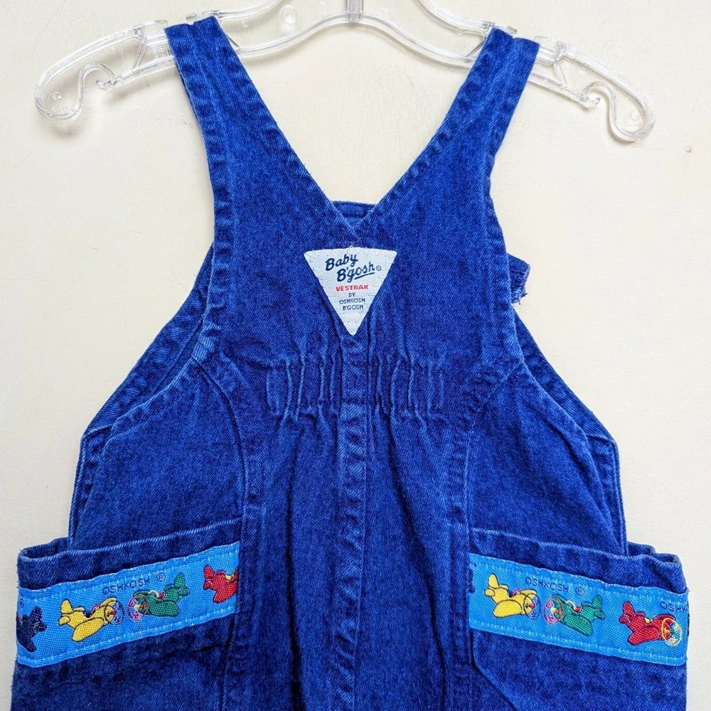 Vintage Oshkosh Bgosh Overalls Denim Osh Kosh Airplane Bubble 80s Size 12 Months